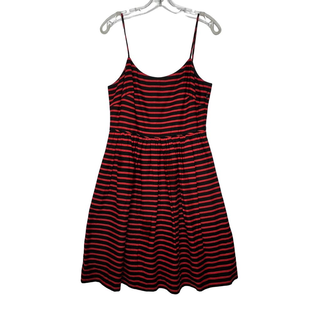 J. Crew Striped Derby Linen Blend Fit and Flare Dress Black Red Womens Size 6